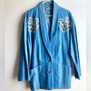 Vintage Denim Embroidered Blazer